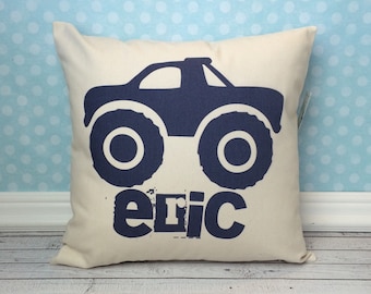 Personalized Monster Truck Pillow Cover, Kids Room Decor