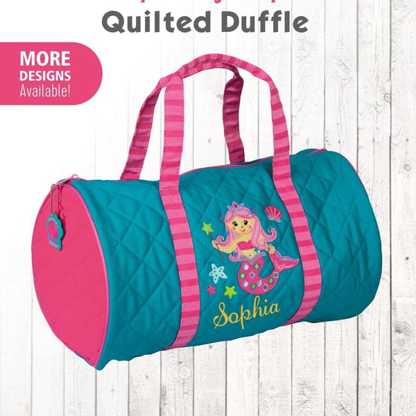 Personalized Mermaid Duffle Bag, Stephen Joseph Quilt Duffel, Embroidered Childrens Duffle, Monogrammed Duffel, Toddler Mermaid Duffle