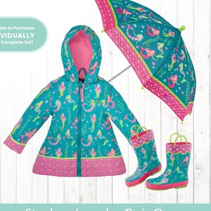 Kids Mermaid Rain Gear Complete Set OPTIONAL Mermaid Pattern Raincoat Rain boots & Umbrella image 1