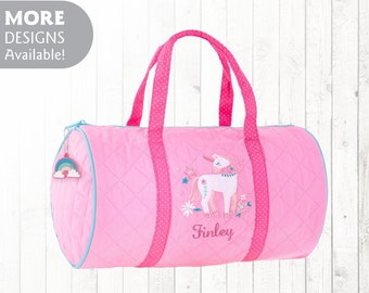 Youth Unicorn Duffle Bag Personalized with Embroidered Name / Stephen Joseph Quilted Duffel Pink Unicorn