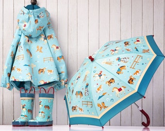 Kids Cowboy Raincoat Personalized with embroidered name / Complete Set Optional - Matching Western Raincoat Rain boots & Umbrella