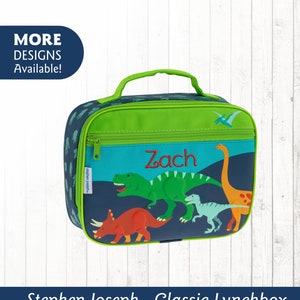 Personalized Dinosaur Lunch Box Embroidered with Child's Name, Stephen Joseph Brand Dinosaur Lunch Bag for Boy
