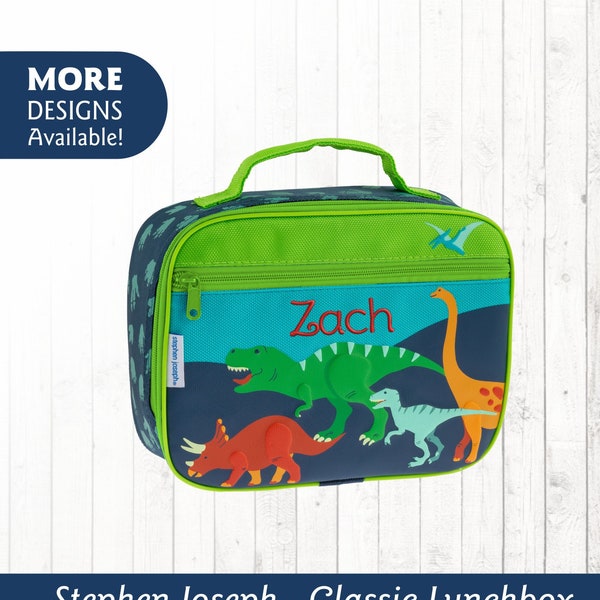 Personalized Dinosaur Lunch Box Embroidered with Child's Name, Stephen Joseph Brand Dinosaur Lunch Bag for Boy