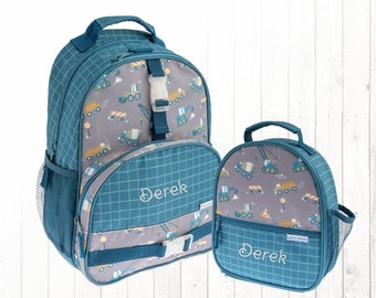 Construction Backpack Personalized with Embroidered Name / Optional matching Lunchbox / Monogrammed School Bag