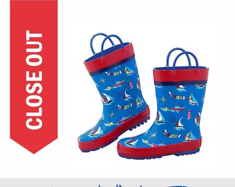 Kids Sailboat Rain Boots / Nautical Umbrella -  CLOSE OUT - Limited Stock