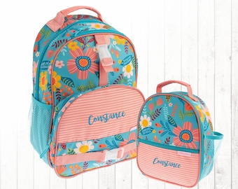 Retro Floral Kids Backpack Personalized with Embroidered Name / Optional matching Lunchbox / Monogrammed School Bag