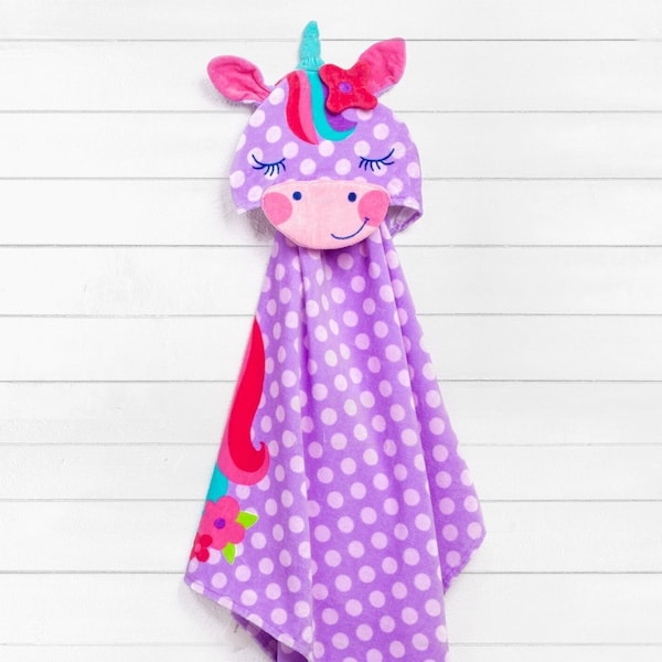 Unicorn Hooded Towel for Kids, Purple Polka Dot Unicorn Stephen Joseph Hooded Towel for beach or bath