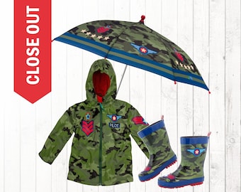 Kids Camo Pilot Rain Gear - CLOSE OUT - Limited Stock - Camouflage Rain jacket Rain boots umbrella sold separately
