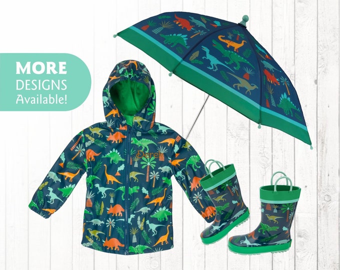 Dinosaur Raincoat Personalized Kids Dino Theme Rain Gear Etsy