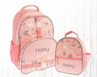 Strawberry Patch Kids Backpack Personalized with Embroidered Name / Optional matching Lunchbox / Monogrammed School Bag