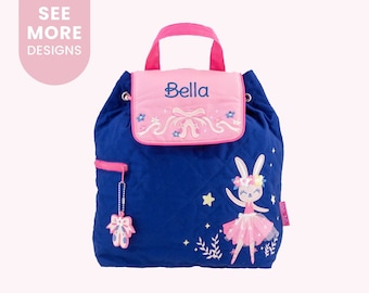 Personalized Ballerina Bunny Backpack, Stephen Joseph Quilted Backpack, Toddler Backpack with Embroidered Name