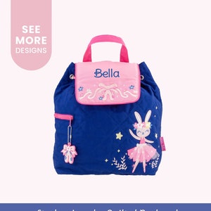 Personalized Ballerina Bunny Backpack, Stephen Joseph Quilted Backpack, Toddler Backpack with Embroidered Name
