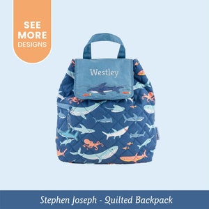 Personalized Sea life Backpack, Stephen Joseph Quilted Shark Backpack, Toddler Whale Backpack with Embroidered Name