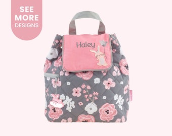 Personalized Floral Bunny Backpack, Stephen Joseph Quilted Backpack, Toddler Backpack with Embroidered Name