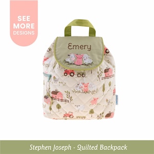 Sac à dos personnalisé avec animaux de la ferme, sac à dos matelassé Stephen Joseph, sac à dos pour tout-petit avec nom brodé
