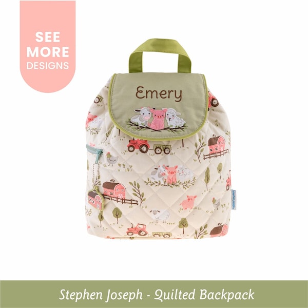 Personalized Farm Animals Backpack, Stephen Joseph Quilted Backpack, Toddler Backpack with Embroidered Name