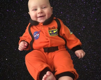 Baby Astronaut Costume Personalized 6 to 9 month / Halloween One Piece Baby Romper Orange Astronaut Spacesuit