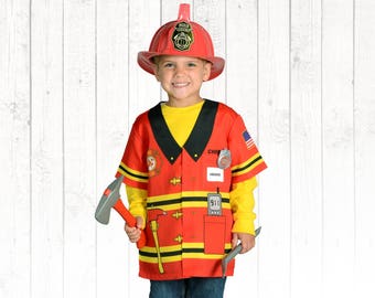 Kids Fire fighter Shirt Costume with Name Tag Pocket