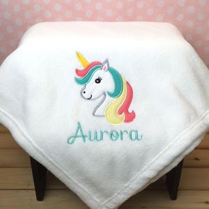 Unicorn Blanket with Name, Personalized Unicorn Blanket, Plush Personalized Blanket, Embroidered blanket with Name, Unicorn Kids Blanket