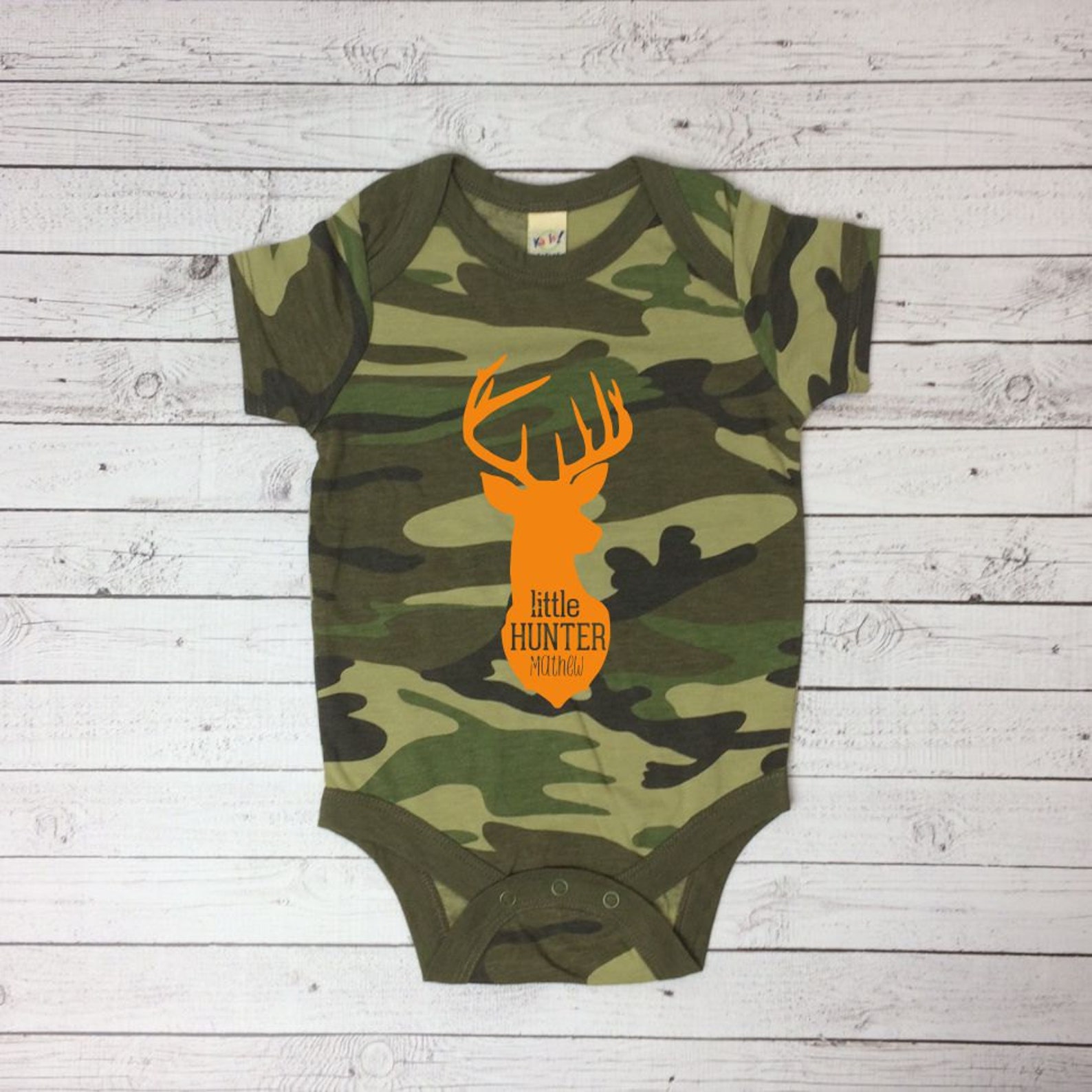 Little Hunter Camo Onesie Personalized Onesie Kids Hunting Etsy