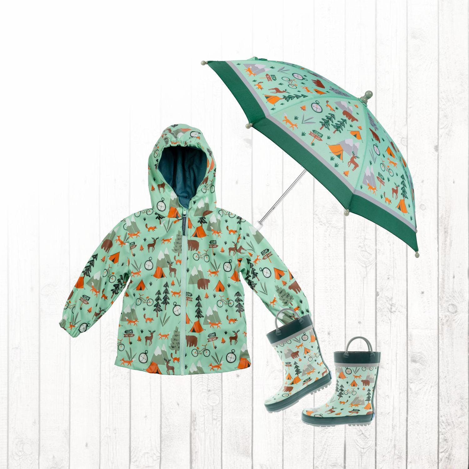 Yellow Raincoat Umbrella Rain Boots And Raincoat Set Kids Woodland