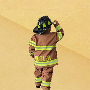 Kids Halloween Firefighter Costume Personalized / Custom Tan Fireman Bunker Gear image 5