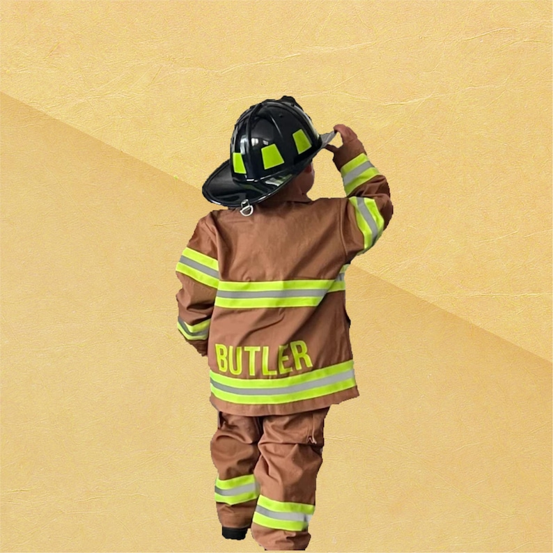Kids Halloween Firefighter Costume Personalized / Custom Tan Fireman Bunker Gear image 5