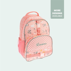 Sac à dos Strawberry Field personnalisé avec prénom brodé/Boîte à lunch assortie en option/Sac d'école rose