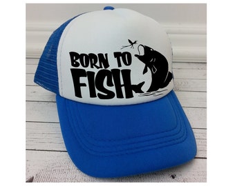 Born to Fish Hat, Kids Hats, Trucker Hat for Kids, Foam Mesh Hat, Youth Hat, Blue Hat, Funny Hats, Fishing Hat for Kids, Childrens Hats