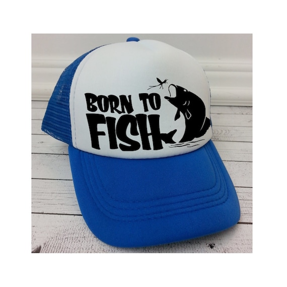 Born to Fish Hat, Kids Hats, Trucker Hat for Kids, Foam Mesh Hat, Youth Hat,  Blue Hat, Funny Hats, Fishing Hat for Kids, Childrens Hats 