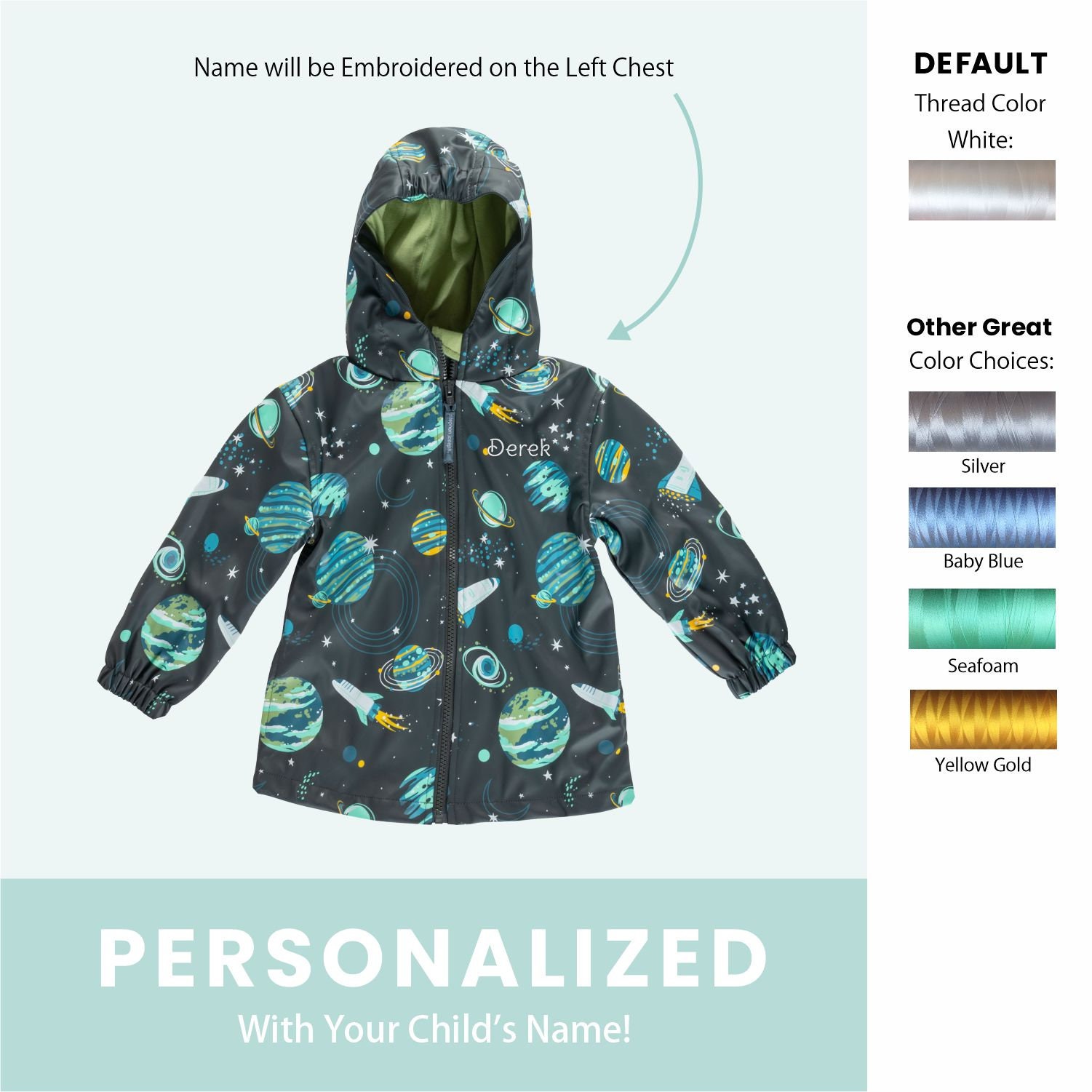 Kids Space Raincoat Personalized With Embroidered Name