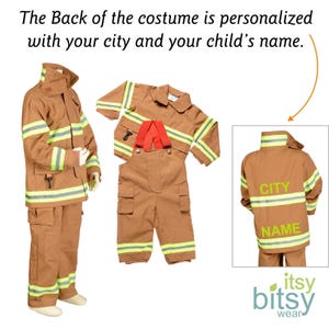 Kids Halloween Firefighter Costume Personalized / Custom Tan Fireman Bunker Gear image 2