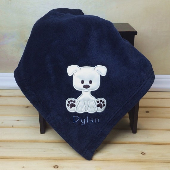 Blanket Personalized With Puppy Applique and Name Embroidery - Main Image