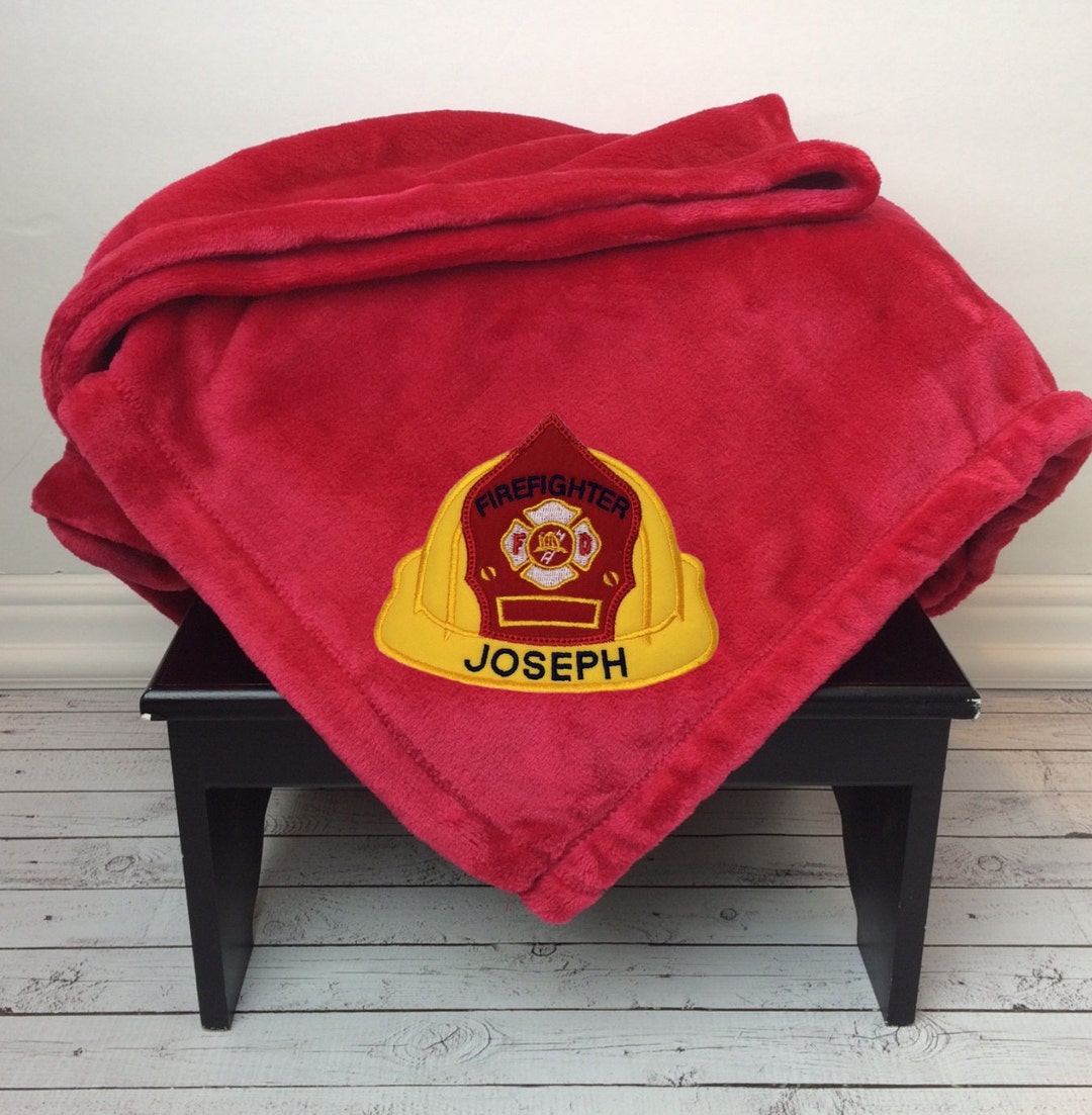 Personalized Firefighter Blanket Firefighter Hat Applique Etsy