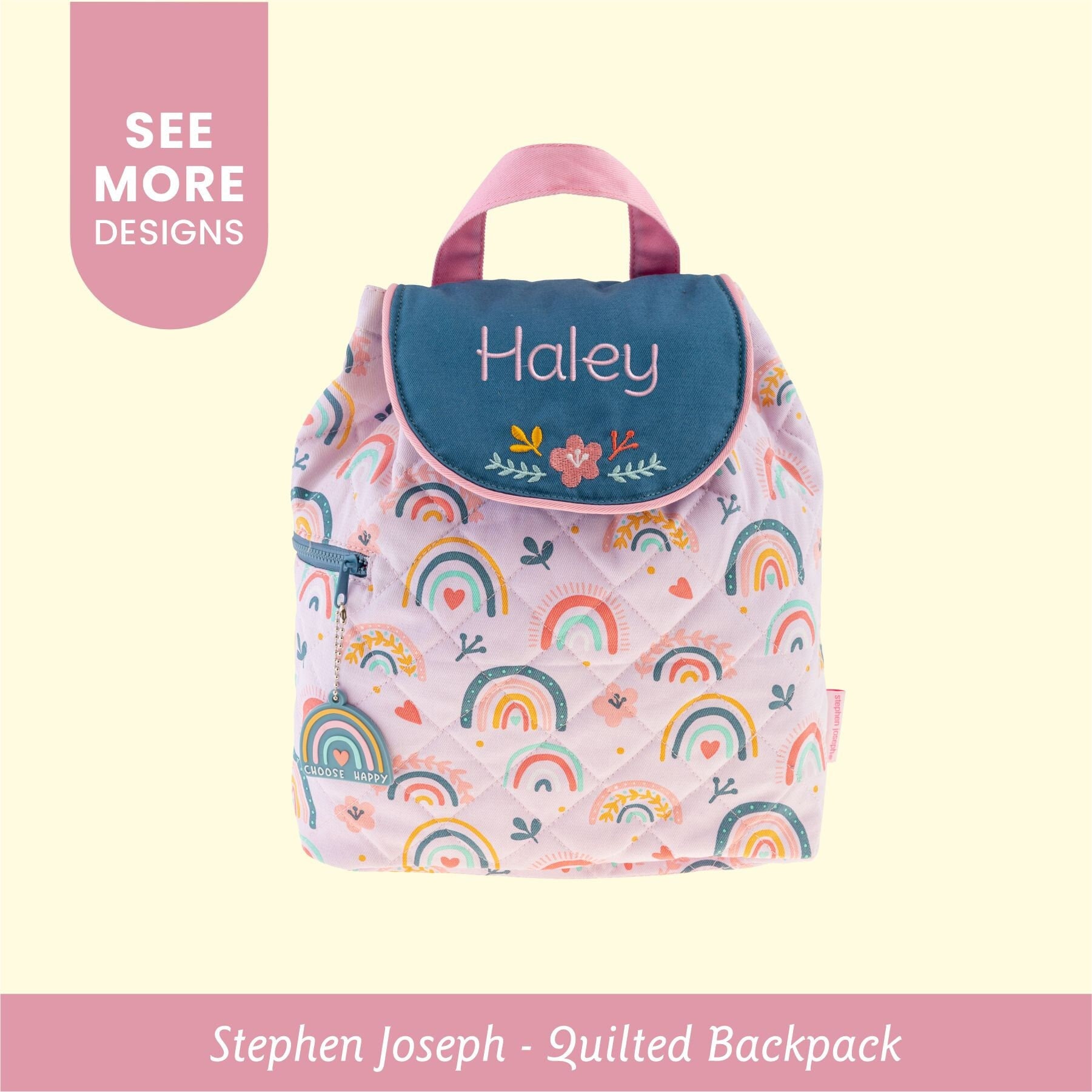Children's Pastel Rainbows Backpack Personalized / Stephen Joseph Quilted Backpack / Toddler Backpack with Embroidered Name