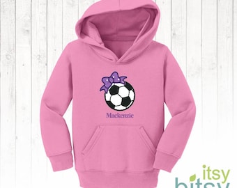 Personalized Girls Soccer Hoodie with Embroidered Name / Youth Soccer Ball with Bow Hooded Sweatshirt