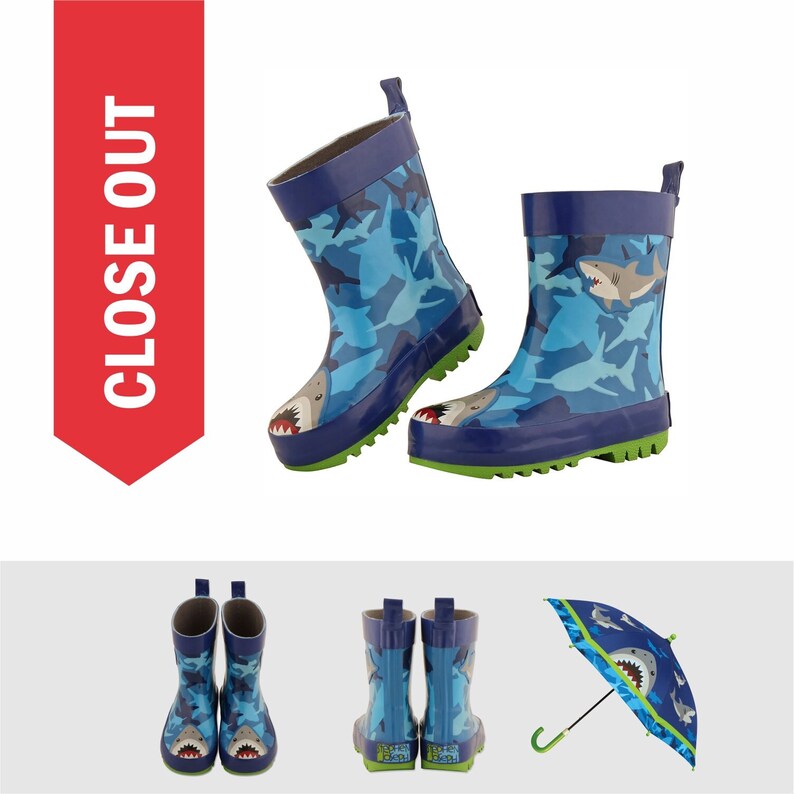 Kids Shark Rain Boots CLOSE OUT Limited Stock image 1