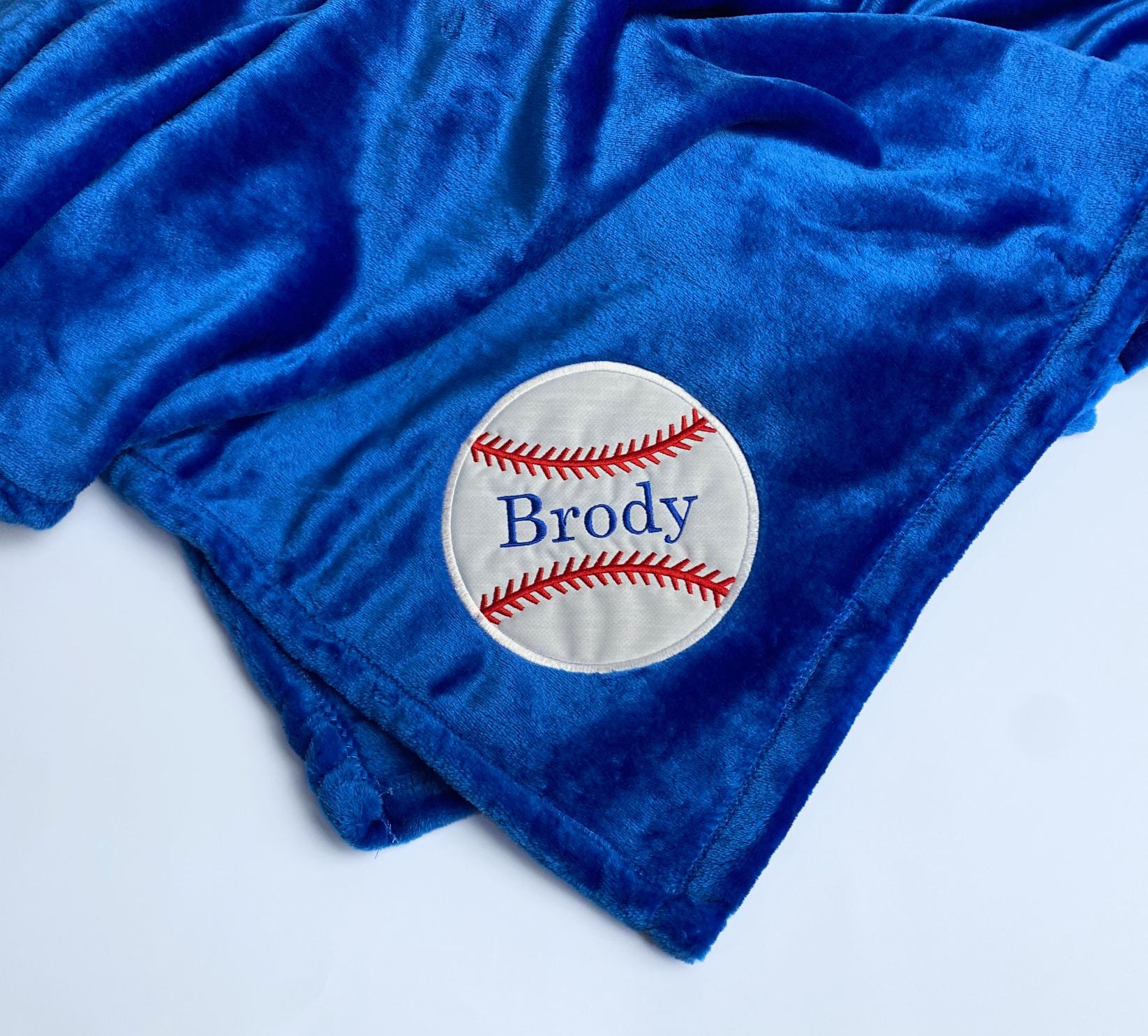 Baseball Blanket with Name / Personalized Applique Baseball Plush Minky Sport Blanket