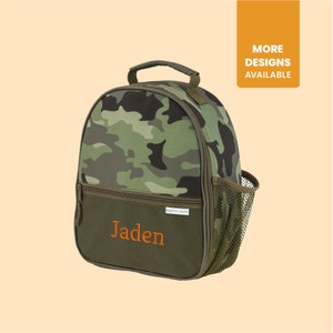 Personalized Camouflage Lunchbox Embroidered with Name and Optional matching backpack, Camo lunch bag