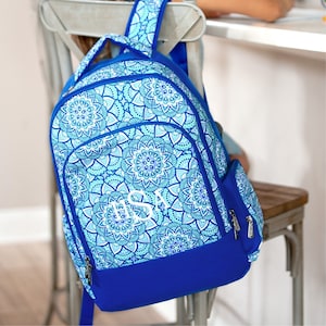 Personalized Blue Mandala Kids Backpack with embroidered Name or Monogram / Clearance