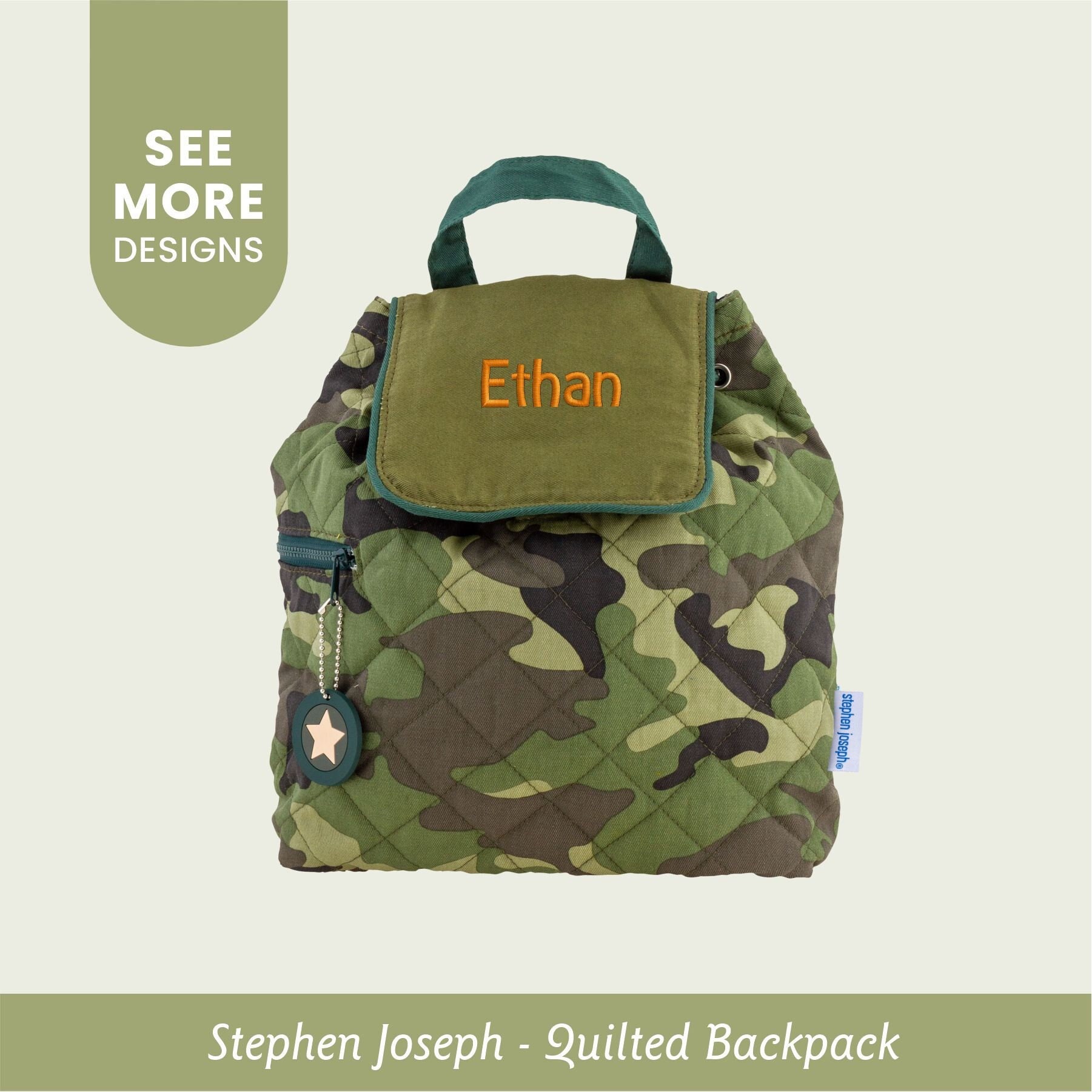 Custom Camo Backpack, Stephen Joseph Quilted Backpack, Toddler Backpack with Embroidered Name