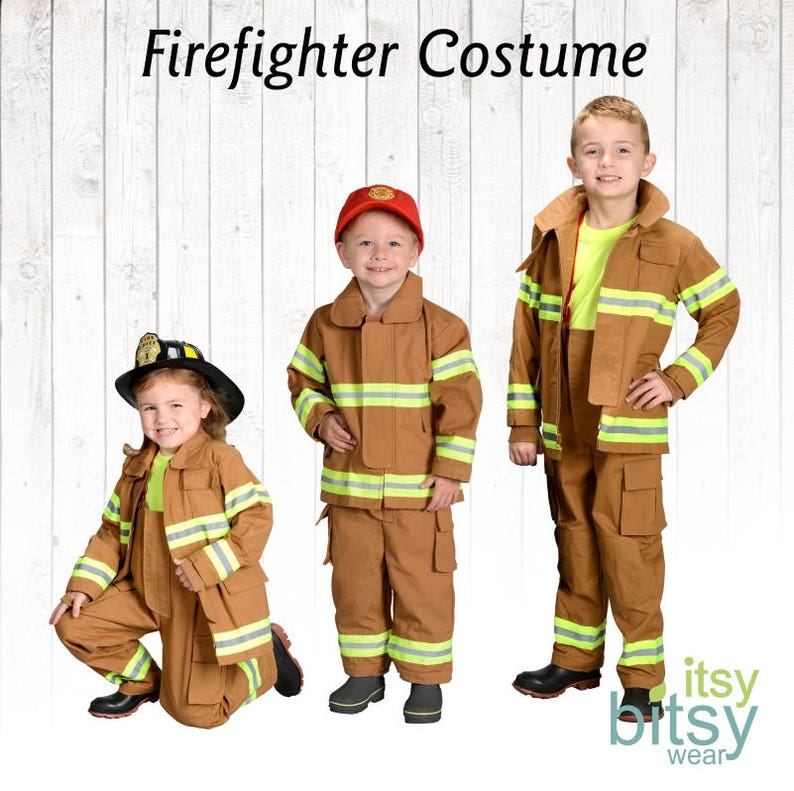 Kids Halloween Firefighter Costume Personalized / Custom Tan Fireman Bunker Gear image 1