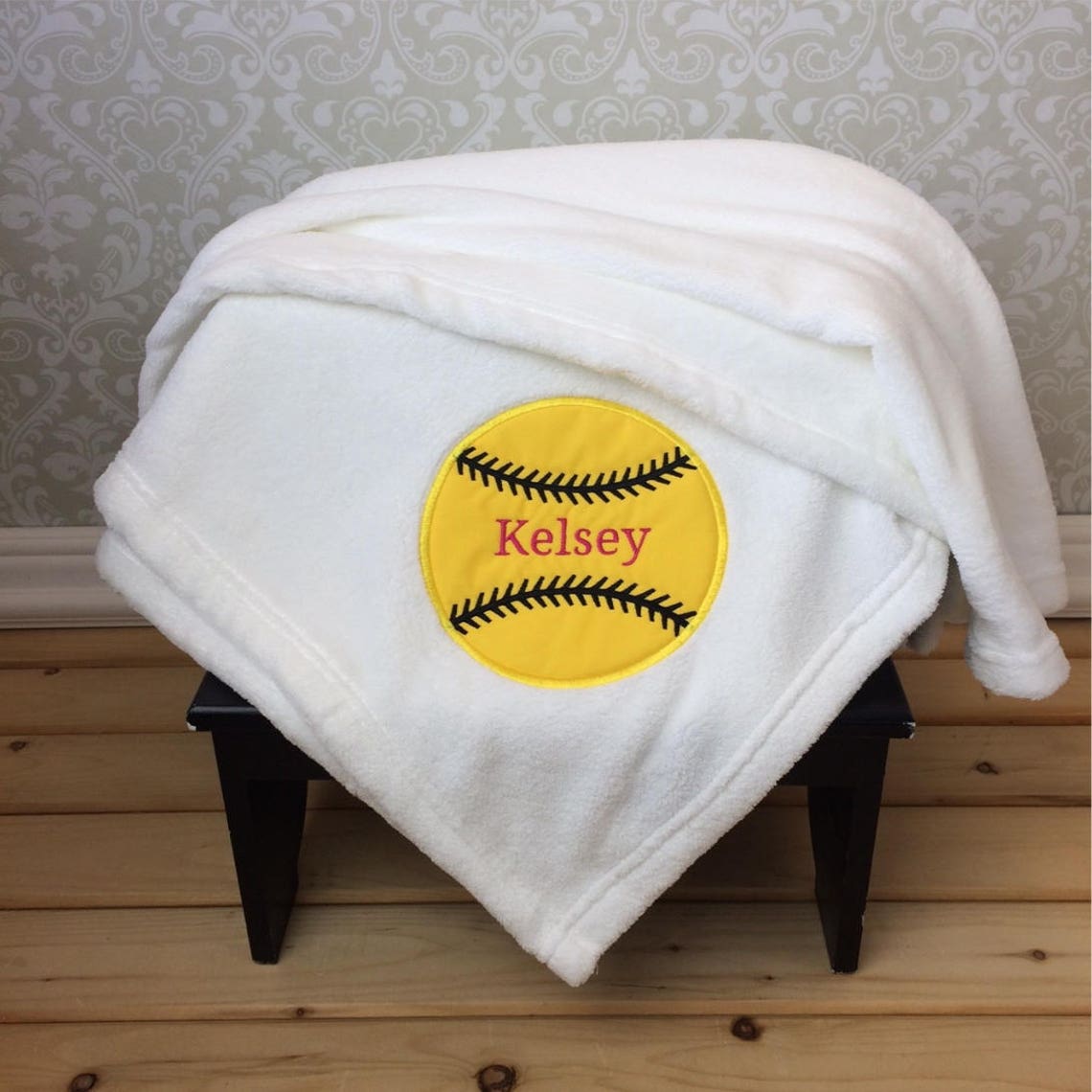 Softball Blanket Personalized Applique Blanket Sport Etsy