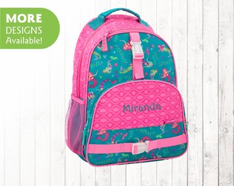 Mermaid Backpack Personalized, Stephen Joseph Backpack Embroidered with Childs Name and Optional matiching Lunchbox, Monogrammed School Bag