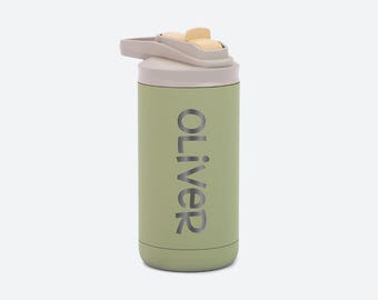 Kids Stainless Steel Water Bottle with Flip Up Straw Lid / Personalized 12 oz insulated water bottle with engraved name