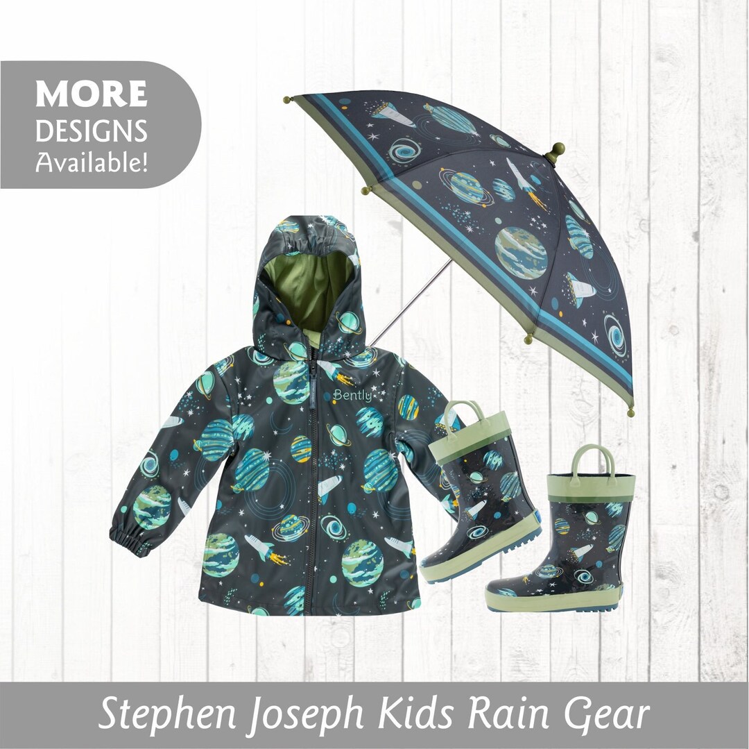Kids Space Raincoat Personalized With Embroidered Name / Complete Set Optional Matching