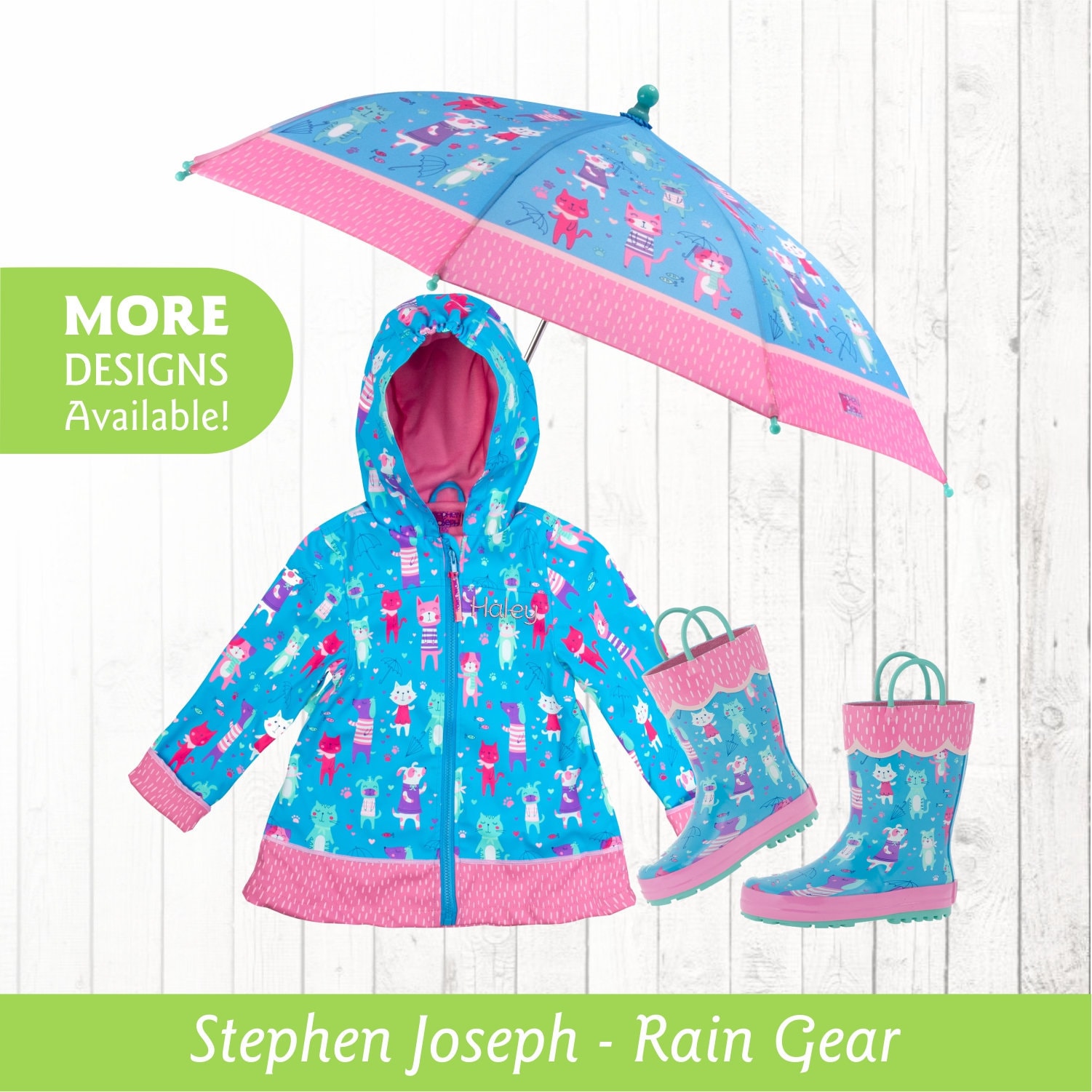 little girl matching raincoat and boots