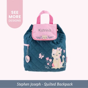 Cat Quilted Backpack / Stephen Joseph Quilted Toddler Backpack with Embroidered Name