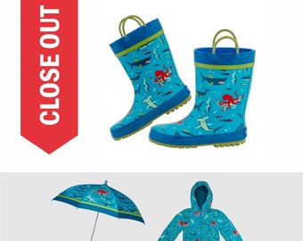 Kids Sea Life Rain Boots - CLOSE OUT - Ocean Shark Umbrella or Rain Coat