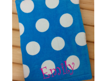 Personalized Beach Towel with Monogram, Kids Polka Dot Beach Towel with embroidered name, Custom Beach Towel